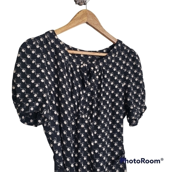 Polka dot print black short sleeve midi dress - Picture 3 of 12